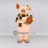 Custom Peach and Green Pig with a Scarf Mascot Costume Adult Full Body Suit for Winter Events Custom Peach and Green Pig with a Scarf Mascot Costume Adult Full Body Suit for Winter Events