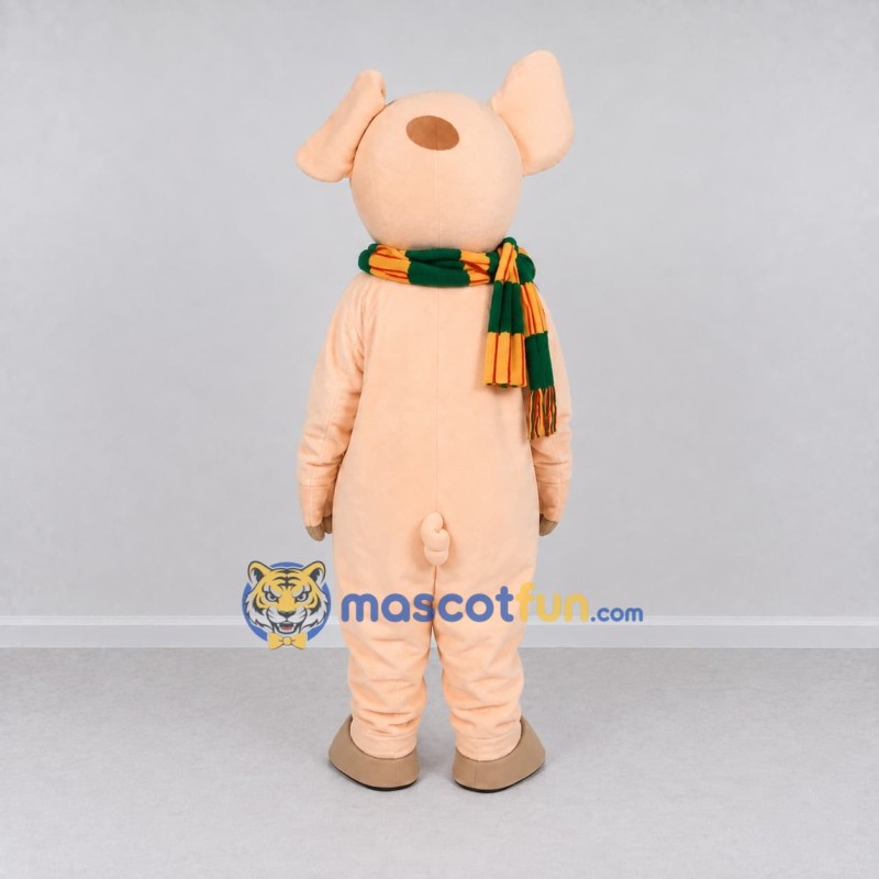 Custom Peach and Green Pig with a Scarf Mascot Costume Adult Full Body Suit for Winter Events Custom Peach and Green Pig with a Scarf Mascot Costume Adult Full Body Suit for Winter Events