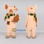 Custom Peach and Green Pig with a Scarf Mascot Costume Adult Full Body Suit for Winter Events