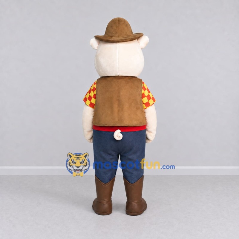 Custom Cream and Brown Cowboy Pig Mascot Costume Adult Full Body Suit for Theme Parties Custom Cream and Brown Cowboy Pig Mascot Costume Adult Full Body Suit for Theme Parties