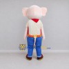 Custom Light Pink and Blue Elephant in Suspenders Mascot Costume Adult Full Body Suit for School Events Custom Light Pink and Blue Elephant in Suspenders Mascot Costume Adult Full Body Suit for School Events
