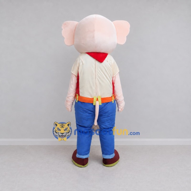 Custom Light Pink and Blue Elephant in Suspenders Mascot Costume Adult Full Body Suit for School Events Custom Light Pink and Blue Elephant in Suspenders Mascot Costume Adult Full Body Suit for School Events