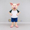 Custom Cream and Blue Pig in Sportswear Mascot Costume Adult Full Body Suit for Sports Events Custom Cream and Blue Pig in Sportswear Mascot Costume Adult Full Body Suit for Sports Events