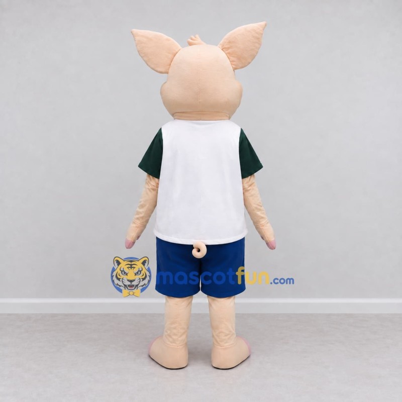 Custom Cream and Blue Pig in Sportswear Mascot Costume Adult Full Body Suit for Sports Events Custom Cream and Blue Pig in Sportswear Mascot Costume Adult Full Body Suit for Sports Events