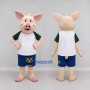 Custom Cream and Blue Pig in Sportswear Mascot Costume Adult Full Body Suit for Sports Events
