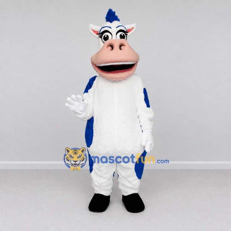 Custom White and Blue Cow Character Mascot Costume Adult Full Body Suit for Farm Events