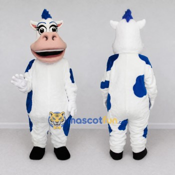 Custom White and Blue Cow Character Mascot Costume Adult Full Body Suit for Farm Events