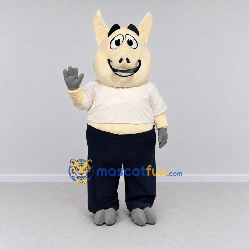 Custom Cream and Navy Blue Donkey Character in Casual Clothes Mascot Costume Adult Full Body Suit for School Events