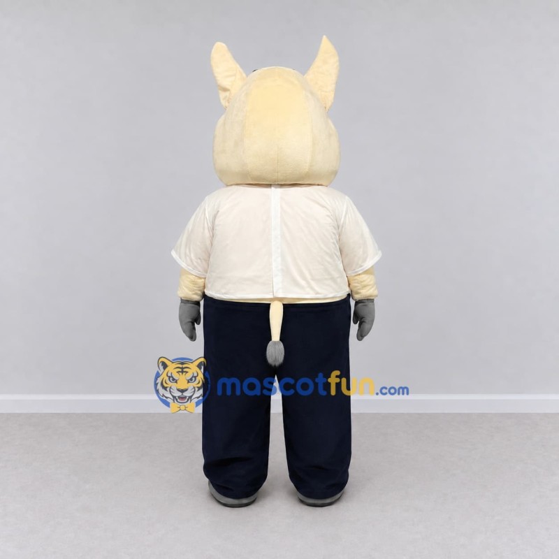 Custom Cream and Navy Blue Donkey Character in Casual Clothes Mascot Costume Adult Full Body Suit for School Events