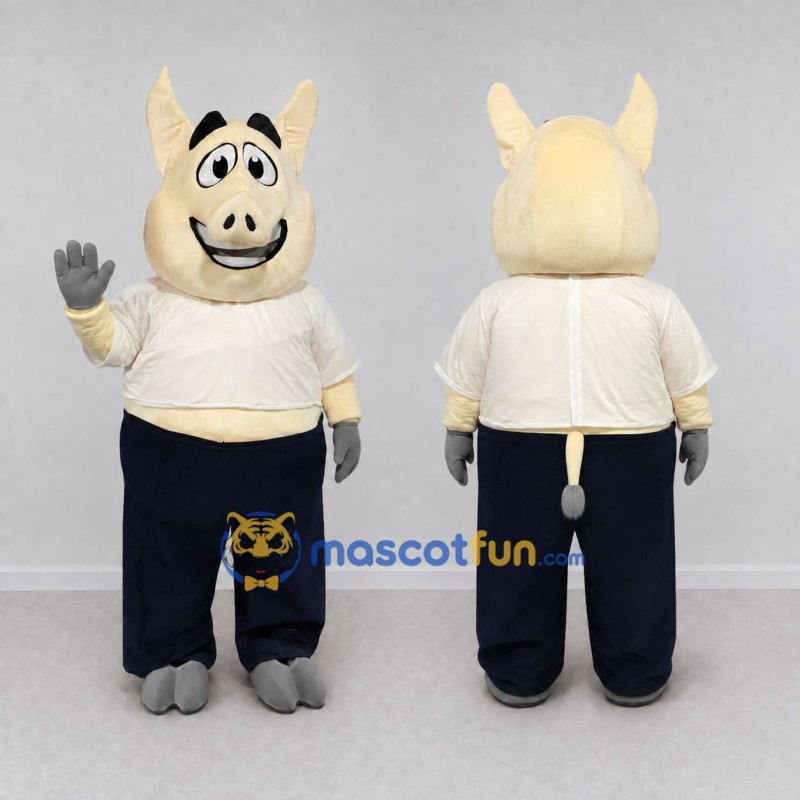 Custom Cream and Navy Blue Donkey Character in Casual Clothes Mascot Costume Adult Full Body Suit for School Events