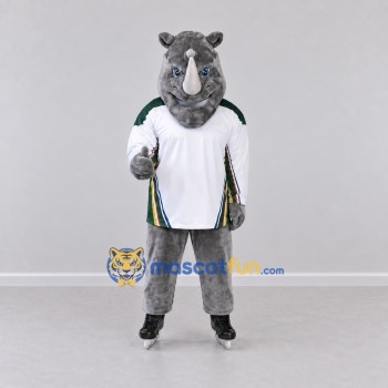 Custom Gray and White Rhino in Sportswear Mascot Costume Adult Full Body Suit for Sports Events Custom Gray and White Rhino in Sportswear Mascot Costume Adult Full Body Suit for Sports Events