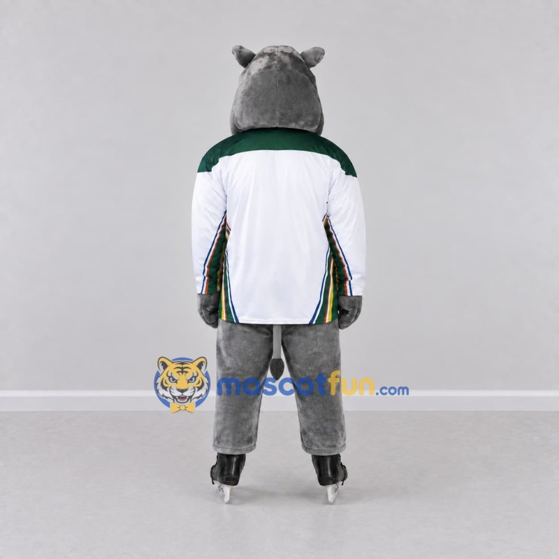 Custom Gray and White Rhino in Sportswear Mascot Costume Adult Full Body Suit for Sports Events Custom Gray and White Rhino in Sportswear Mascot Costume Adult Full Body Suit for Sports Events