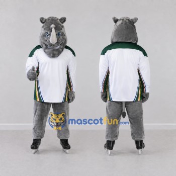 Custom Gray and White Rhino in Sportswear Mascot Costume Adult Full Body Suit for Sports Events