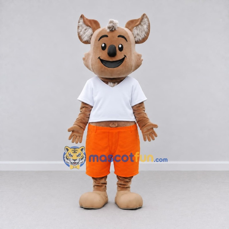 Custom Brown and Orange Koala Character in Shorts Mascot Costume Adult Full Body Suit for School Events Custom Brown and Orange Koala Character in Shorts Mascot Costume Adult Full Body Suit for School Events