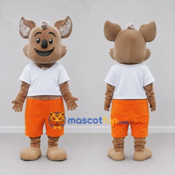 Custom Brown and Orange Koala Character in Shorts Mascot Costume Adult Full Body Suit for School Events