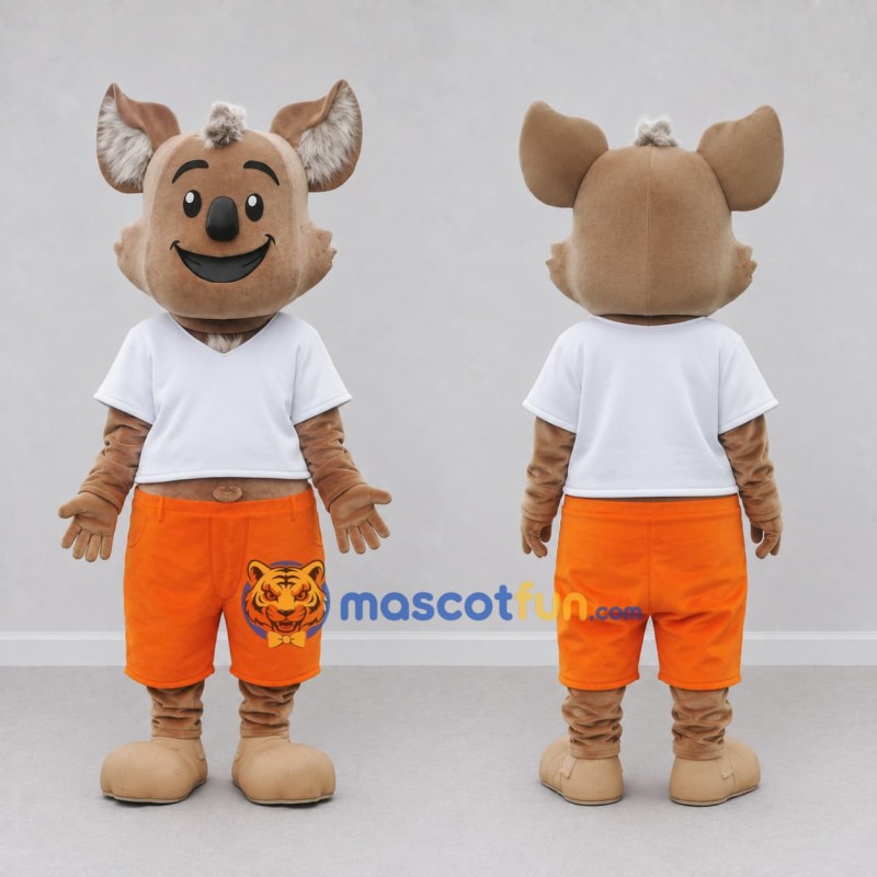 Custom Brown and Orange Koala Character in Shorts Mascot Costume Adult Full Body Suit for School Events Custom Brown and Orange Koala Character in Shorts Mascot Costume Adult Full Body Suit for School Events