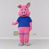 Custom Pink and Blue Pig in a Shirt Mascot Costume Adult Full Body Suit for School Events Custom Pink and Blue Pig in a Shirt Mascot Costume Adult Full Body Suit for School Events