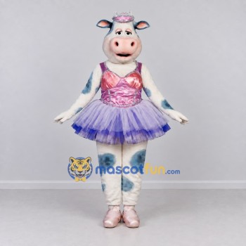 Custom White and Purple Cow in a Tutu Mascot Costume Adult Full Body Suit for Dance Events