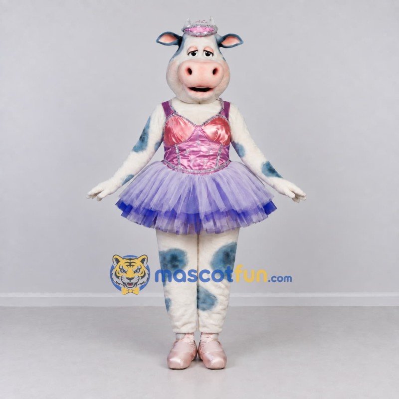 Custom White and Purple Cow in a Tutu Mascot Costume Adult Full Body Suit for Dance Events Custom White and Purple Cow in a Tutu Mascot Costume Adult Full Body Suit for Dance Events