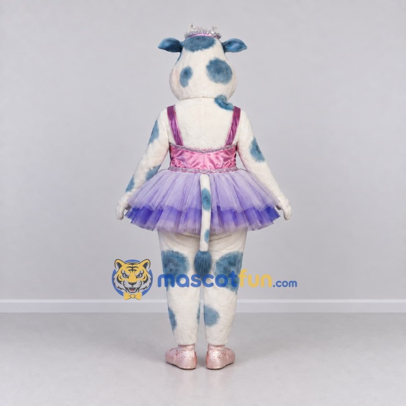 Custom White and Purple Cow in a Tutu Mascot Costume Adult Full Body Suit for Dance Events Custom White and Purple Cow in a Tutu Mascot Costume Adult Full Body Suit for Dance Events