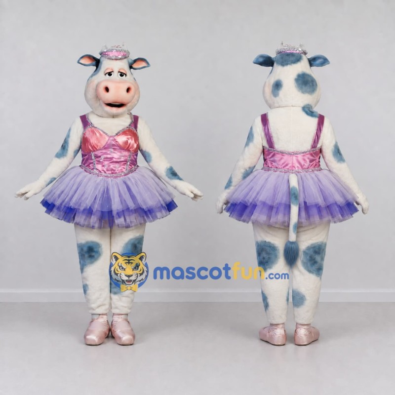 Custom White and Purple Cow in a Tutu Mascot Costume Adult Full Body Suit for Dance Events Custom White and Purple Cow in a Tutu Mascot Costume Adult Full Body Suit for Dance Events