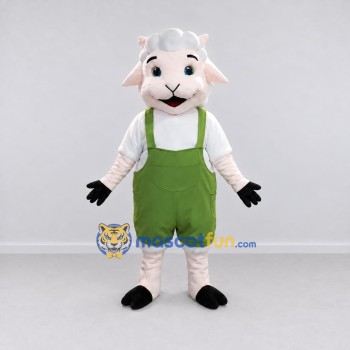 Custom White and Green Sheep in Overalls Mascot Costume Adult Full Body Suit for Farm Events Custom White and Green Sheep in Overalls Mascot Costume Adult Full Body Suit for Farm Events