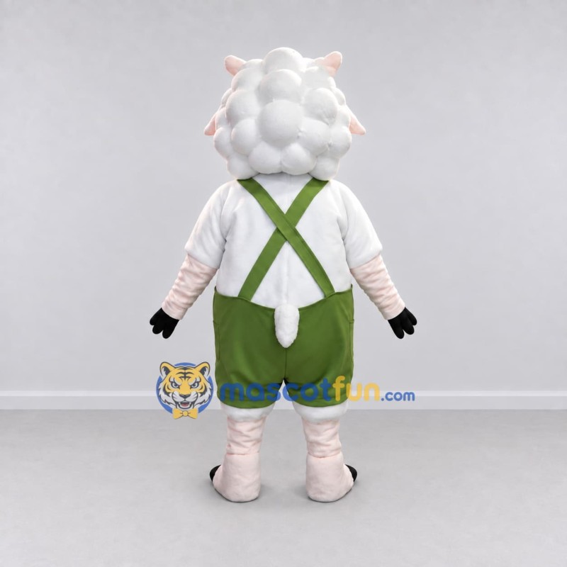 Custom White and Green Sheep in Overalls Mascot Costume Adult Full Body Suit for Farm Events Custom White and Green Sheep in Overalls Mascot Costume Adult Full Body Suit for Farm Events