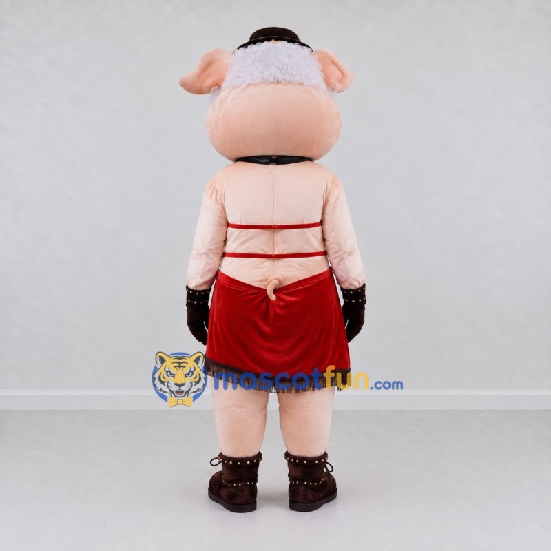 Custom Pink and Red Pig in a Party Dress Mascot Costume Adult Full Body Suit for Theme Parties Custom Pink and Red Pig in a Party Dress Mascot Costume Adult Full Body Suit for Theme Parties