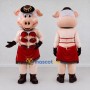 Custom Pink and Red Pig in a Party Dress Mascot Costume Adult Full Body Suit for Theme Parties