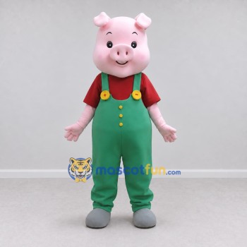 Custom Pink and Green Pig in Overalls Mascot Costume Adult Full Body Suit for Farm Events Custom Pink and Green Pig in Overalls Mascot Costume Adult Full Body Suit for Farm Events
