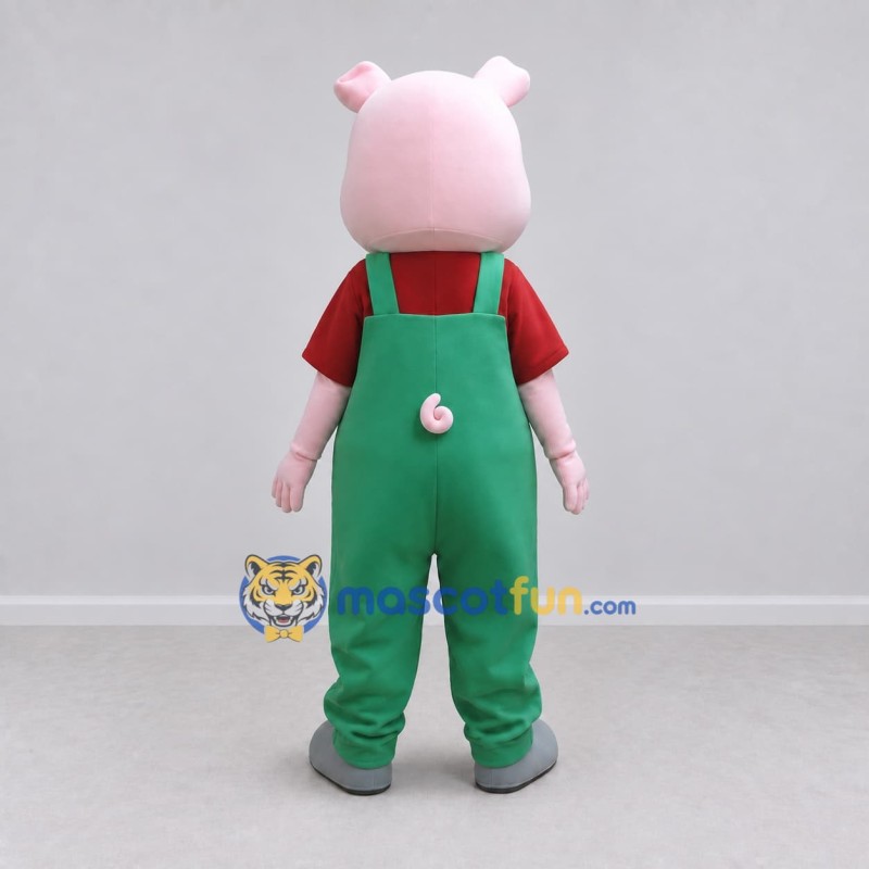 Custom Pink and Green Pig in Overalls Mascot Costume Adult Full Body Suit for Farm Events Custom Pink and Green Pig in Overalls Mascot Costume Adult Full Body Suit for Farm Events