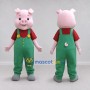 Custom Pink and Green Pig in Overalls Mascot Costume Adult Full Body Suit for Farm Events