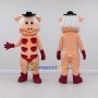 Custom Peach and Red Pig Character with a Hat Mascot Costume Adult Full Body Suit for Theme Parties