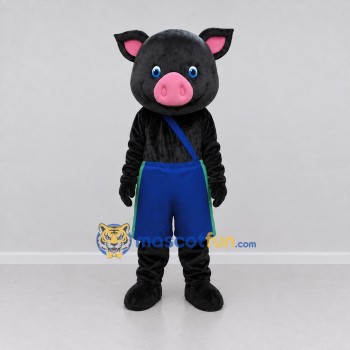 Custom Black and Blue Pig in Overalls Mascot Costume Adult Full Body Suit for Farm Events Custom Black and Blue Pig in Overalls Mascot Costume Adult Full Body Suit for Farm Events