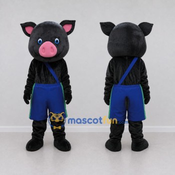 Custom Black and Blue Pig in Overalls Mascot Costume Adult Full Body Suit for Farm Events