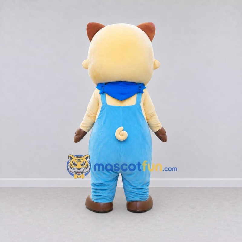 Custom Cream and Light Blue Pig in Overalls Mascot Costume Adult Full Body Suit for School Events Custom Cream and Light Blue Pig in Overalls Mascot Costume Adult Full Body Suit for School Events