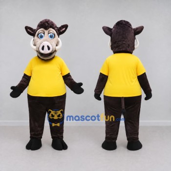 Custom Dark Brown and Yellow Pig in a Shirt Mascot Costume Adult Full Body Suit for Farm Events