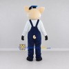 Custom Cream and Navy Blue Pig in Overalls and a Cap Mascot Costume Adult Full Body Suit for School Events