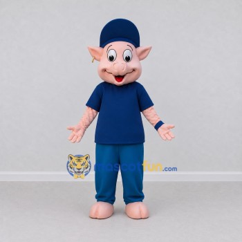 Custom Pink and Blue Pig in Casual Clothes Mascot Costume Adult Full Body Suit for School Events Custom Pink and Blue Pig in Casual Clothes Mascot Costume Adult Full Body Suit for School Events