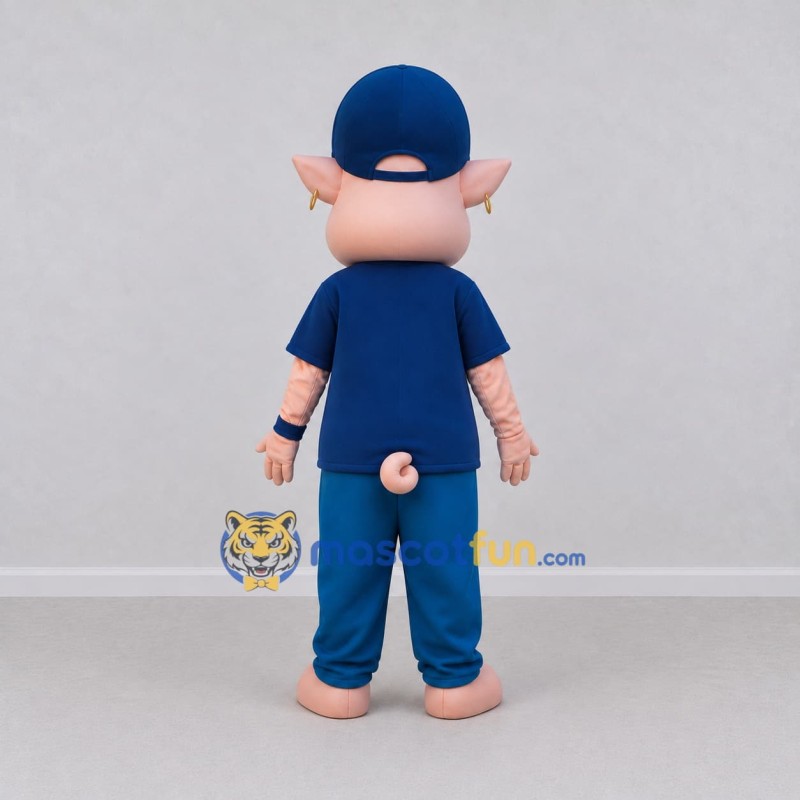 Custom Pink and Blue Pig in Casual Clothes Mascot Costume Adult Full Body Suit for School Events Custom Pink and Blue Pig in Casual Clothes Mascot Costume Adult Full Body Suit for School Events