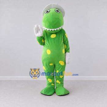 Custom Green and Yellow Dinosaur Character with a Hat Mascot Costume Adult Full Body Suit for School Events Custom Green and Yellow Dinosaur Character with a Hat Mascot Costume Adult Full Body Suit for School Events