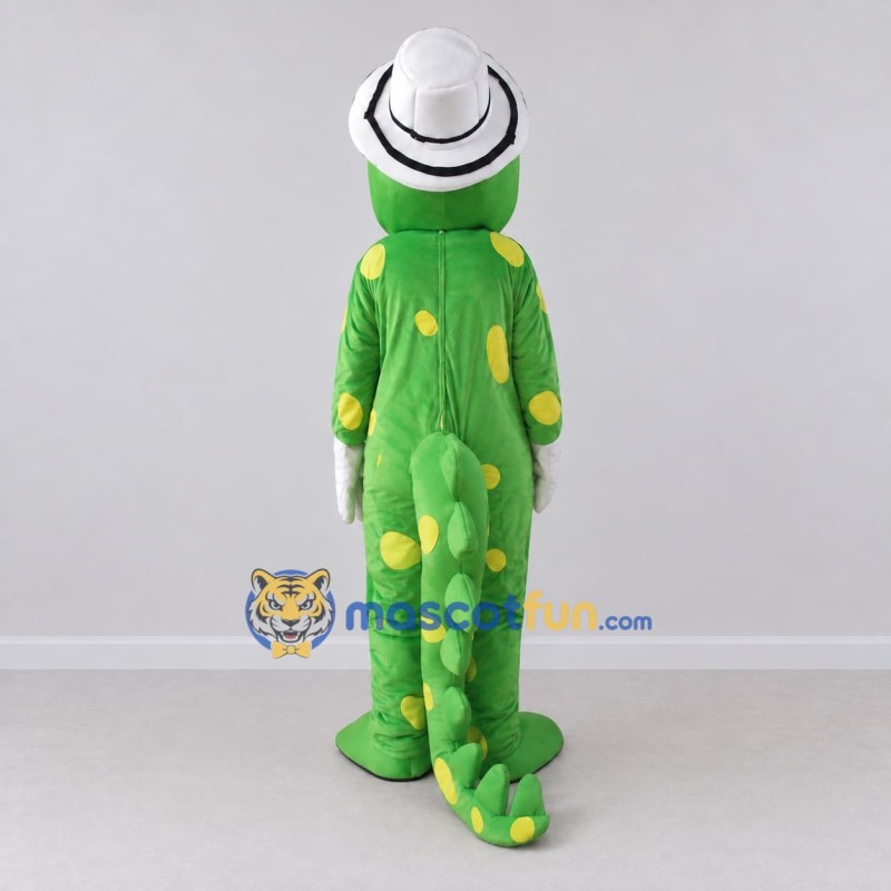 Custom Green and Yellow Dinosaur Character with a Hat Mascot Costume Adult Full Body Suit for School Events Custom Green and Yellow Dinosaur Character with a Hat Mascot Costume Adult Full Body Suit for School Events