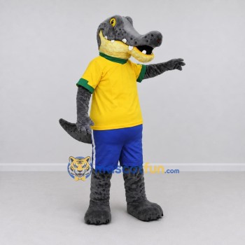Custom Gray and Yellow Crocodile in Sportswear Mascot Costume Adult Full Body Suit for Sports Events Custom Gray and Yellow Crocodile in Sportswear Mascot Costume Adult Full Body Suit for Sports Events