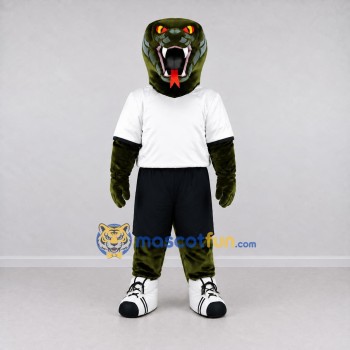 Custom Dark Green and White Snake in Sportswear Mascot Costume Adult Full Body Suit for Sports Events