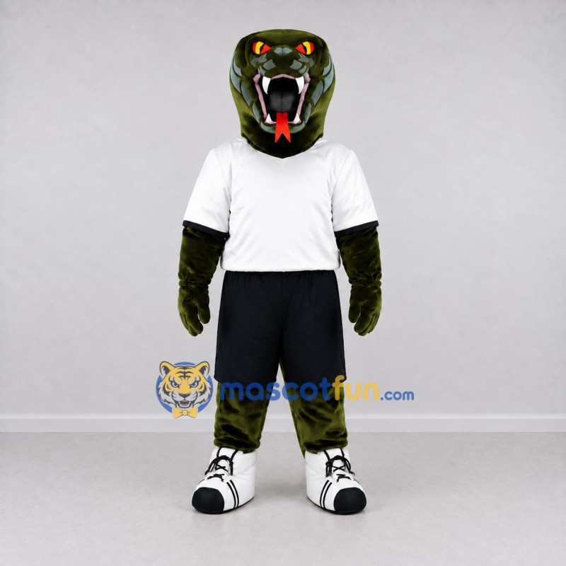 Custom Dark Green and White Snake in Sportswear Mascot Costume Adult Full Body Suit for Sports Events Custom Dark Green and White Snake in Sportswear Mascot Costume Adult Full Body Suit for Sports Events