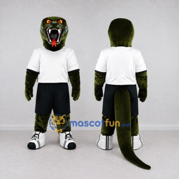 Custom Dark Green and White Snake in Sportswear Mascot Costume Adult Full Body Suit for Sports Events