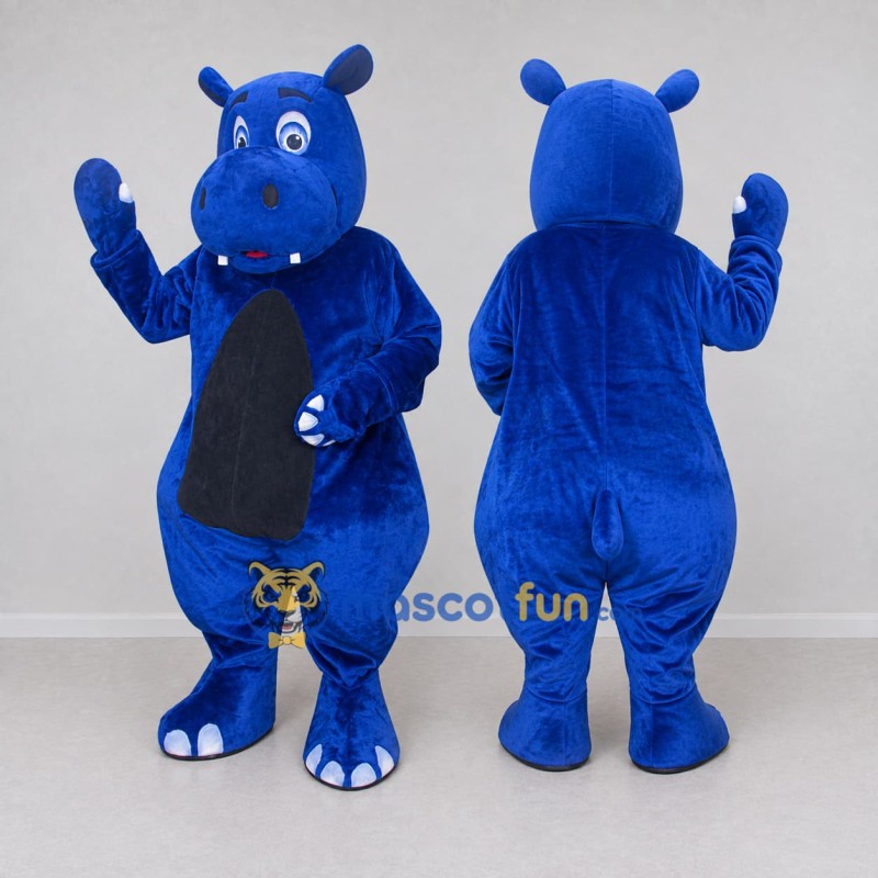 Custom Blue and Black Hippo Character Mascot Costume Adult Full Body Suit for School Events Custom Blue and Black Hippo Character Mascot Costume Adult Full Body Suit for School Events