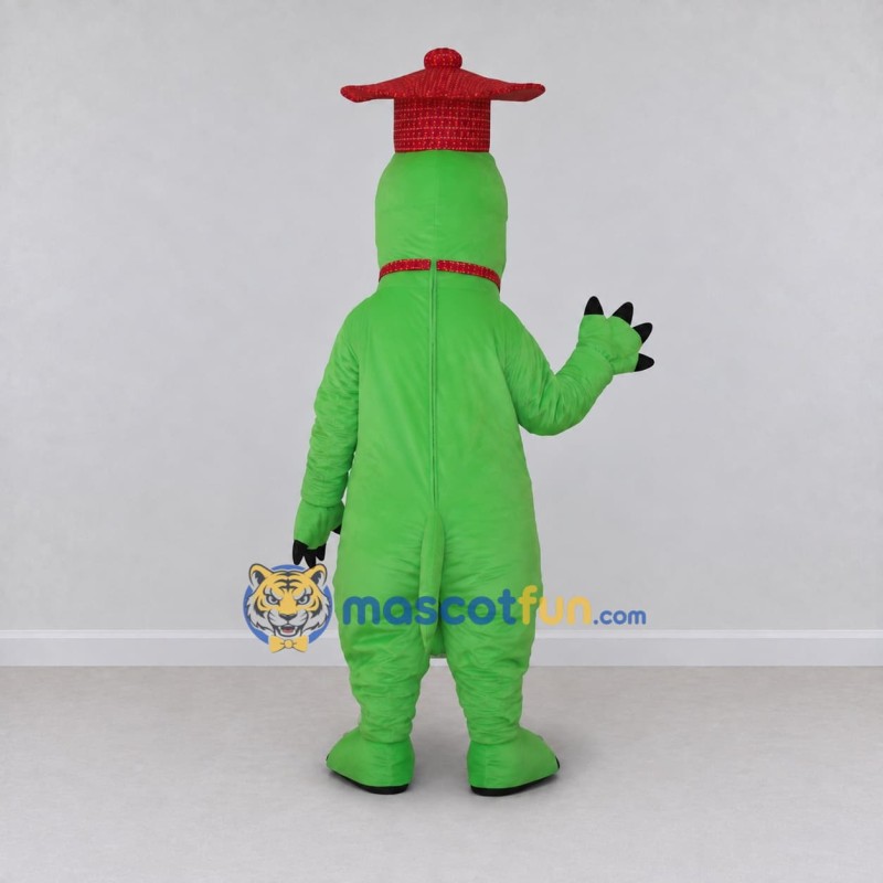 Custom Green and Red Dragon Character with a Hat Mascot Costume Adult Full Body Suit for Theme Parties Custom Green and Red Dragon Character with a Hat Mascot Costume Adult Full Body Suit for Theme Parties