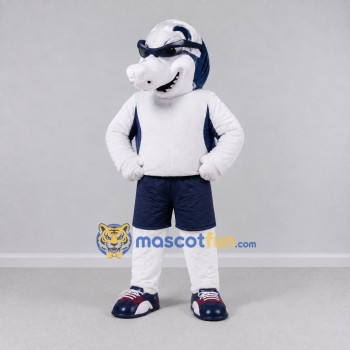 Custom White and Navy Blue Shark in Sportswear Mascot Costume Adult Full Body Suit for Sports Events