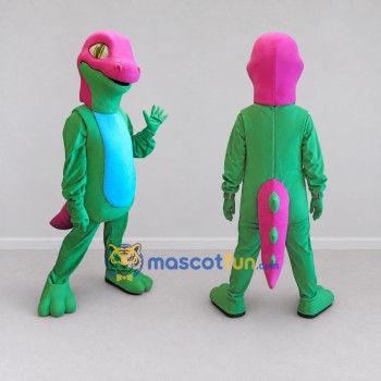 Custom Green and Pink Lizard Character Mascot Costume Adult Full Body Suit for School Events